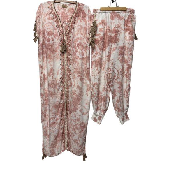 LARGE Skemo Marrakech Blush Boho Tie Dye Maxi Kaftan Dress Jaiper Harem Pant Set - Picture 1 of 12